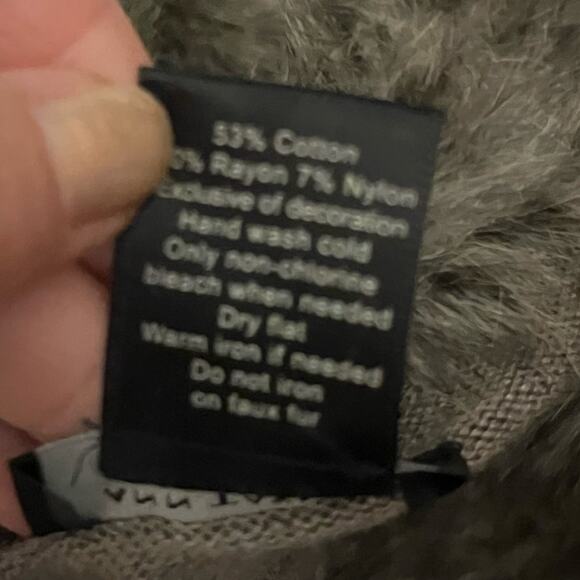 Y2K Ann Taylor Glam Faux Fur Collar Mob Wife Old Money Boho Oatmeal Cardigan M - Picture 7 of 7